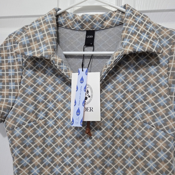 Cider Jacquard Quarter Zip Polo Geometric Short Sleeve Baby Blue Tee Sz Small - Picture 6 of 7